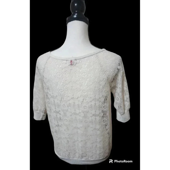 Bongo Cream Lace Blouse Short Sleeve Sheer Romantic Size XL - Picture 2 of 4